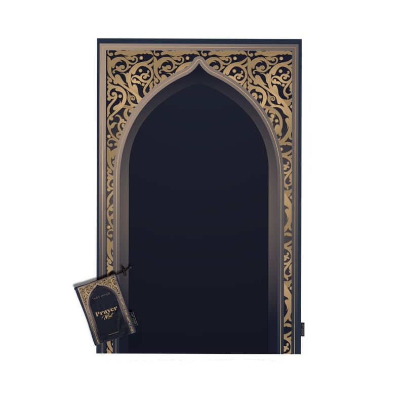 Al-Hedaya Waterproof Prayer Mat, a Durable Rug in Blue & Gold from Wipeable Material, 68x117 cm, for Comfortable Prayer, a Stylish Salah Mat for Outdoor, Indoor, and Travel Use