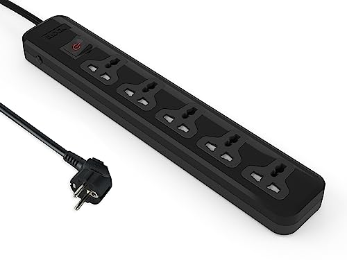 iLOCK power strip 5 universal outlets with switch (Black) - 2 Meter