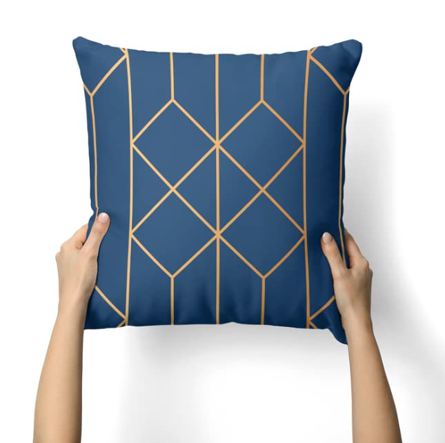 Canvas Tableau Cushion Cover in Blue & Gold, 40x40 cm, a durable decorative pillow with an elegant and artistic design, creating a sophisticated and picturesque accent for your sofa