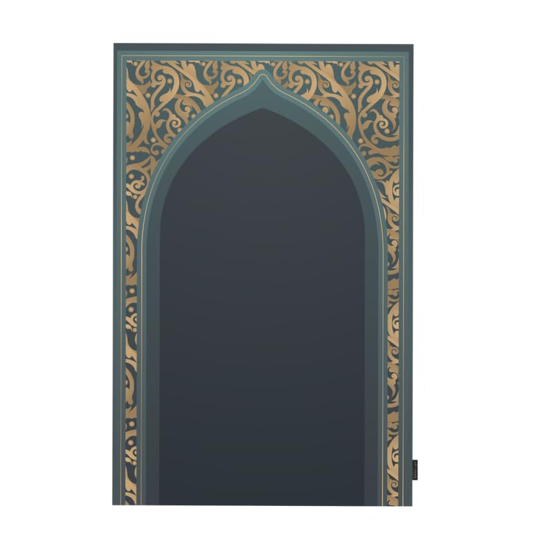Waterproof Prayer Mat in Teal and Gold, 68x117 cm, a durable and beautiful rug with a rich design, perfect for travel and outdoor use, offering a clean and reliable prayer space