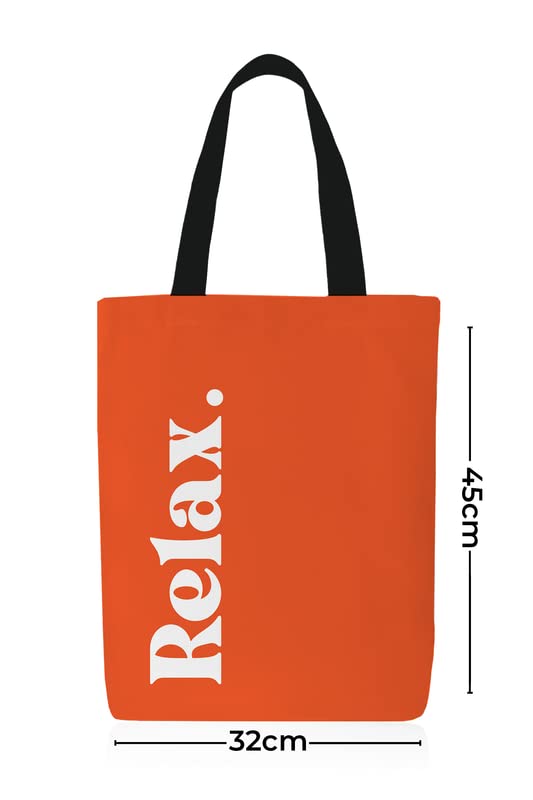 Canvas Relax Tote Bag, a Durable and Reusable Shopping Bag in Orange & White, 32x45 cm, Medium Size, a Stylish and Practical Carrier for Groceries, Books, Beach Essentials, or Everyday Use