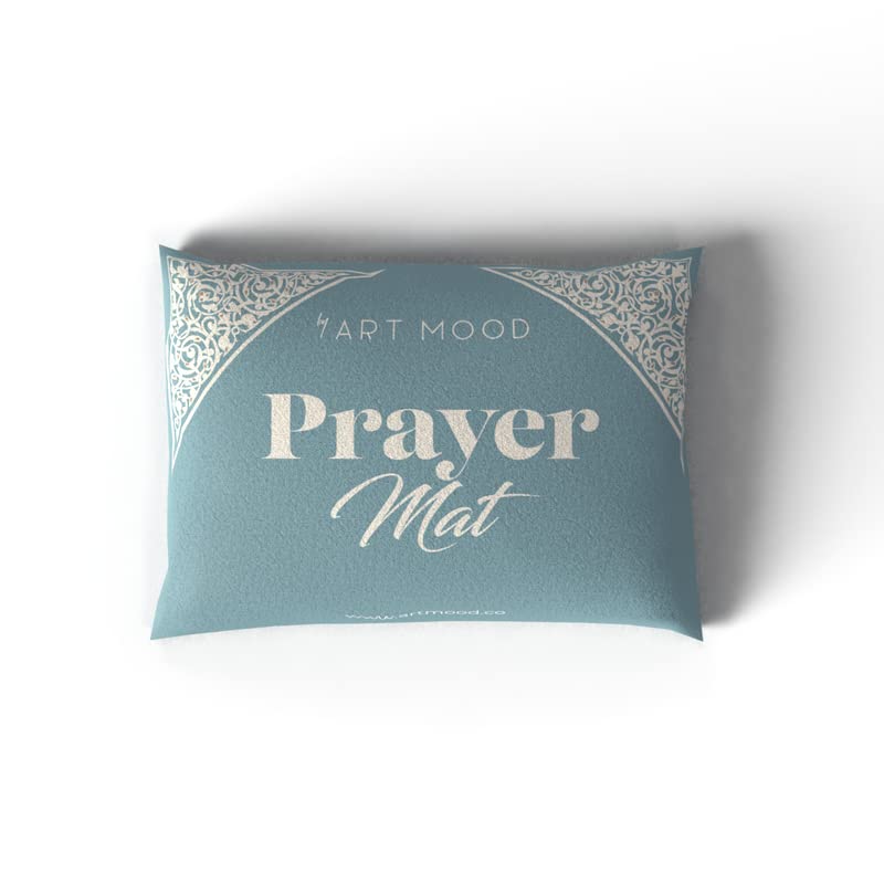 Velvet Prayer Mat in a serene Blue, 68x117 cm, a luxurious Islamic rug with a beautiful dome design, crafted from soft velvet for a comfortable and focused prayer experience