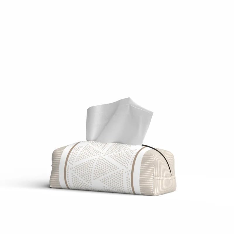 HOME Tissue Box, Fabric Exterior with Leather Inner Layer, Decorative Zippered Tissue Holder, Elegant Stitching, Durable Soft Material for Home Office Living Room or Bathroom