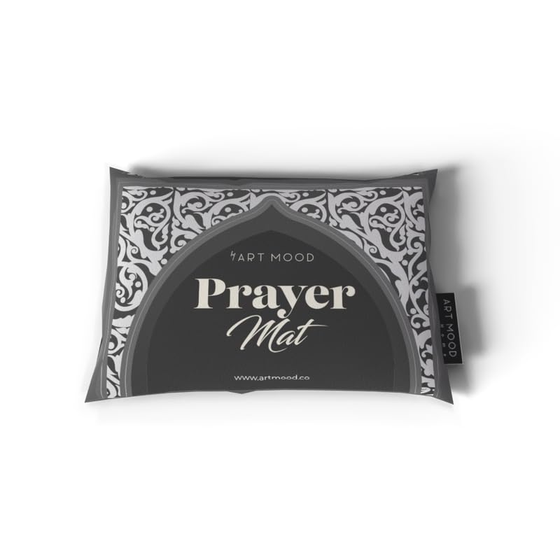Velvet Prayer Mat in Grey and White, 68x117 cm, a luxurious and soft rug with a chic, modern design, perfect for a comfortable prayer experience at home or as a thoughtful gift