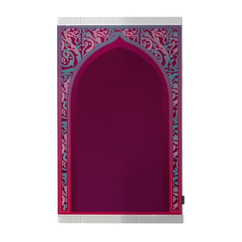 Al-Hedaya Velvet Prayer Mat, a Luxurious Islamic Rug in Fuchsia & Turquoise from Soft Velvet, 68x117 cm, for Comfortable Prayer, a Vibrant Salah Mat for Home, Mosque, or Travel