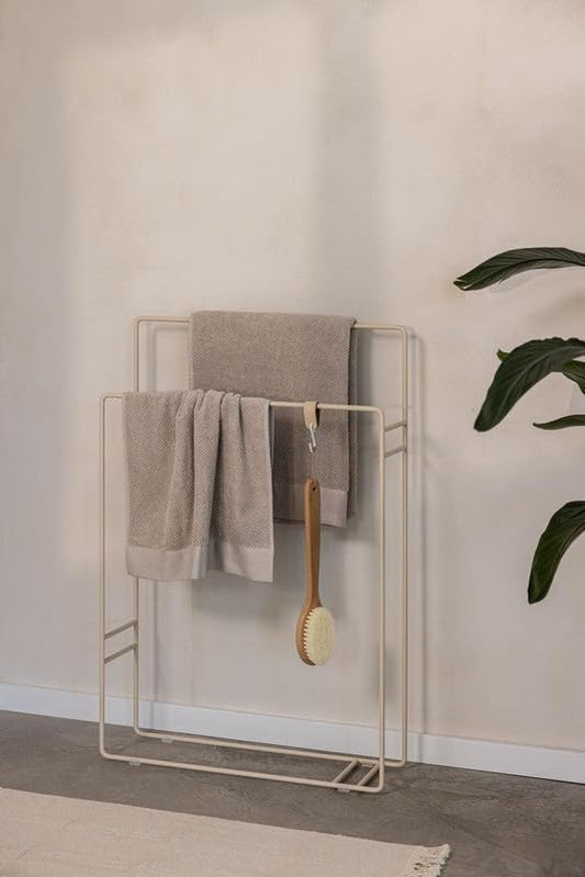 رف مناشف فولاذي حديث قائم بذاته، لون بيج، 60 طول × 20 عرض × 80 ارتفاع سم