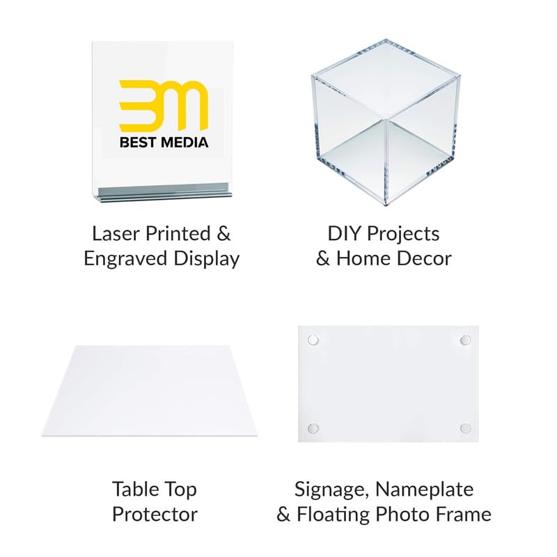 Clear Cast Acrylic Sheet, 30.5 x 30.5 cm, 10 mm Thick Plexiglass Panel with Protective Paper, Transparent Plastic Board for Crafts, Displays, Signs, and Laser Cutting Projects