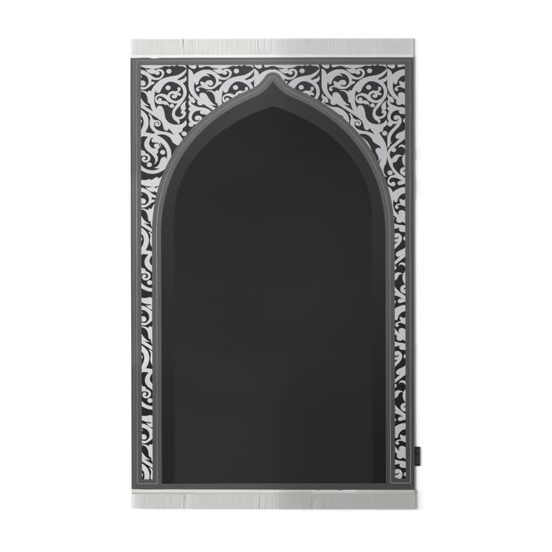 Velvet Prayer Mat in Grey and White, 68x117 cm, a luxurious and soft rug with a chic, modern design, perfect for a comfortable prayer experience at home or as a thoughtful gift