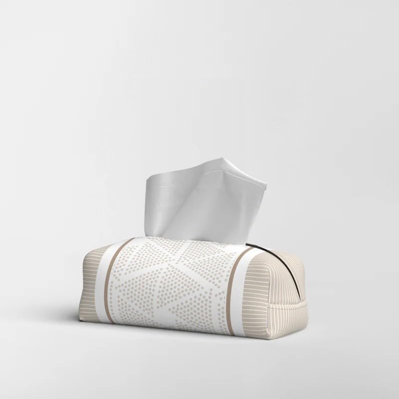 HOME Tissue Box, Fabric Exterior with Leather Inner Layer, Decorative Zippered Tissue Holder, Elegant Stitching, Durable Soft Material for Home Office Living Room or Bathroom