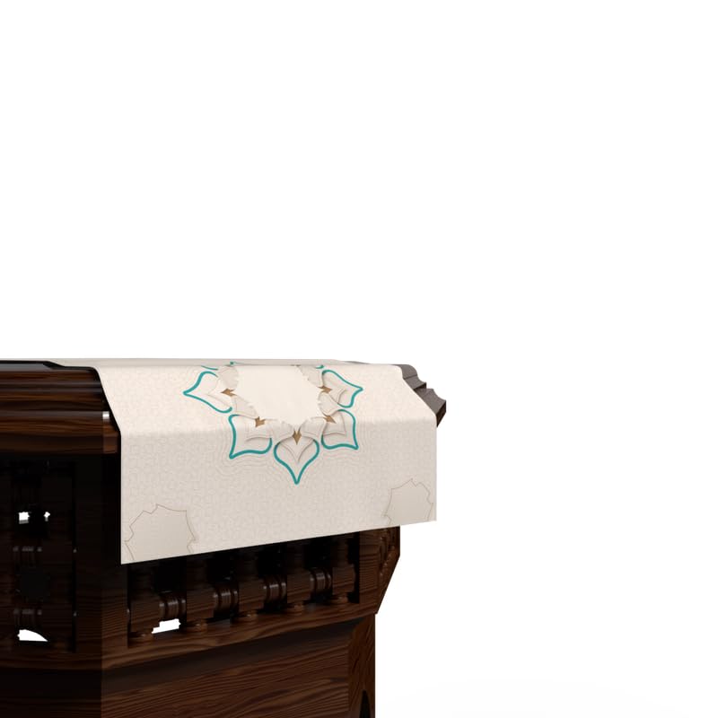 Ramadan's Unique Dorra Velvet Runner in White & Beige, 35x140 cm, a Beautiful Decorative Centerpiece with a Jewel-like Islamic Pattern, perfect for adding Elegance to Ramadan Decor