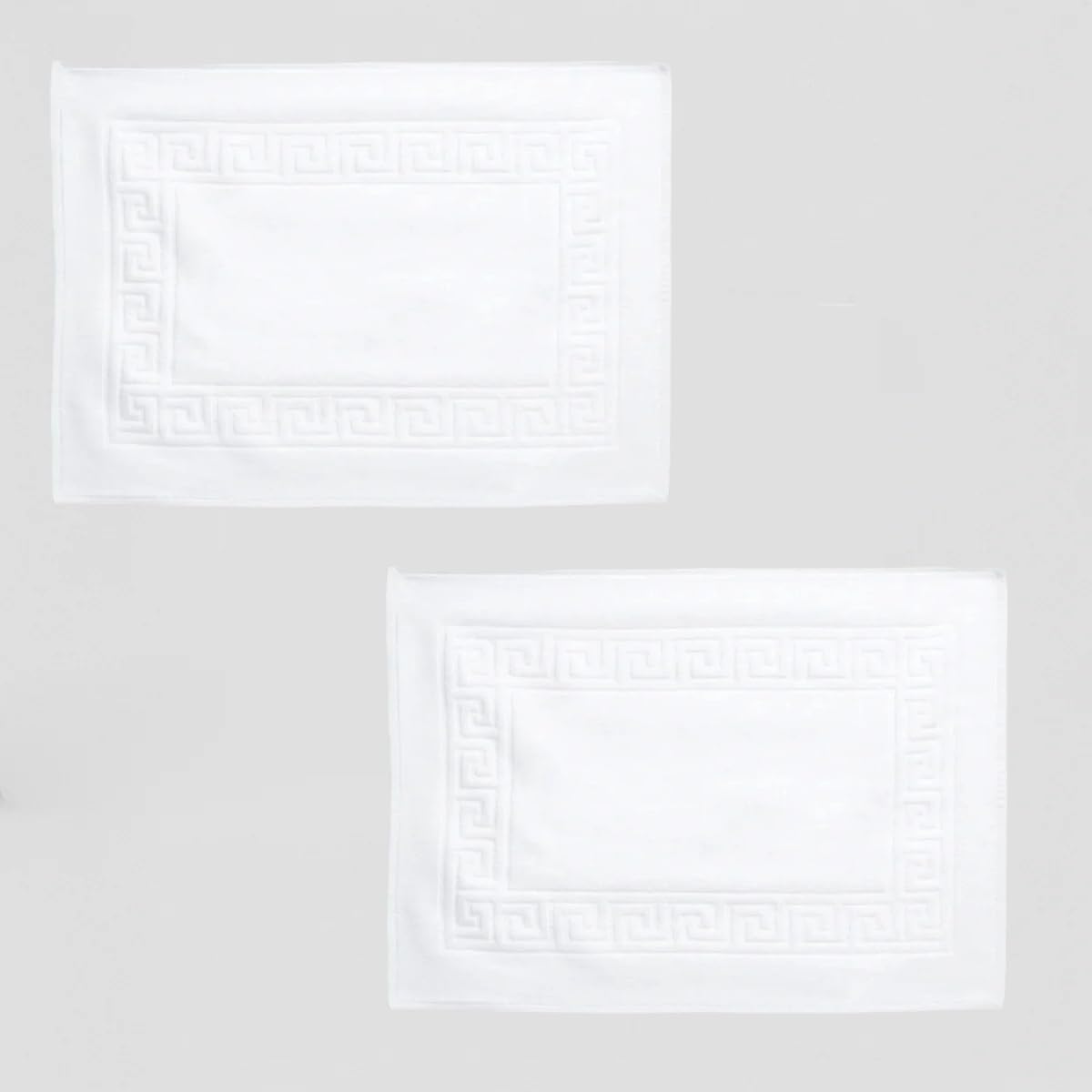 Hotel Cotton Bath Mat, White, Soft and Absorbent 100% Cotton, High GSM Shower Mat with Greek Key Border for Bathroom Floor Comfort, 50x70 cm, 300g