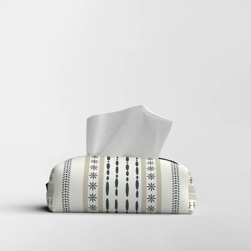HOME Tissue Box, Fabric Exterior with Leather Inner Layer, Decorative Zippered Tissue Holder, Elegant Stitching, Durable Soft Material for Home Office Living Room or Bathroom