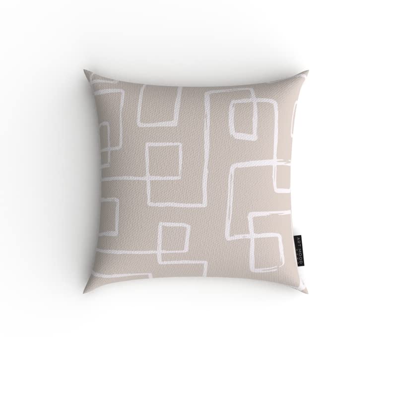 Haven 1 Canvas Cushion Cover in Beige & White, a durable decorative pillow with a calming and subtle geometric design, 40x40 cm, ideal for a minimalist, serene, and modern home decor