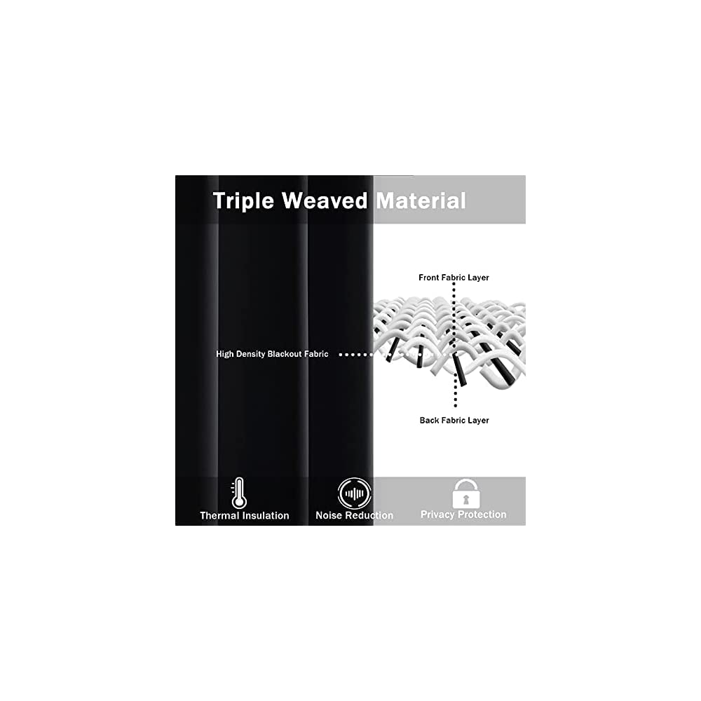 Blackout Curtains with Tiebacks - Thermal Insulated, Light Blocking and Noise Reducing Grommet Curtain Drapes for Bedroom and Living Room, Set of 2 Panels,