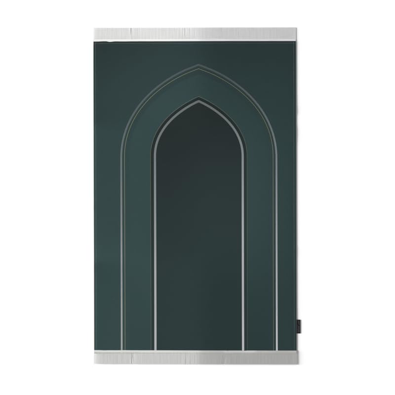Velvet Prayer Mat in a rich Dark Green, 68x117 cm, a luxurious and soft rug with an elegant design, providing a comfortable and reverent space for prayer at home, mosque, or travel