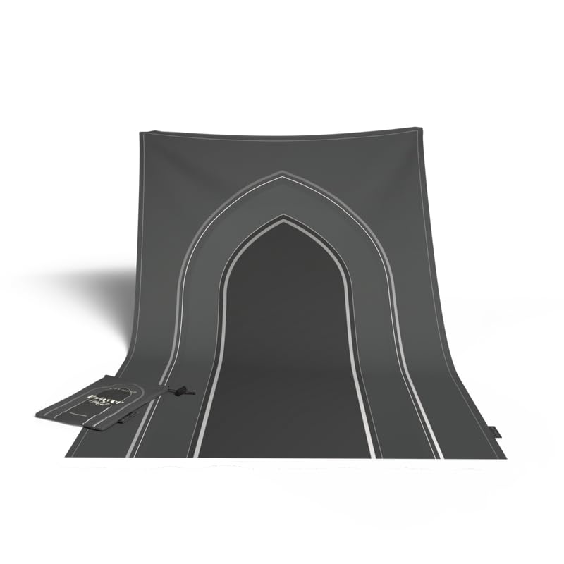 Al-Taqwa Waterproof Prayer Mat, a Durable Rug in Grey and Gold made from Wipeable Material, 68x117 cm, for Comfortable Prayer, Ideal for Outdoor, Indoor, and Travel Use, Salah Mat