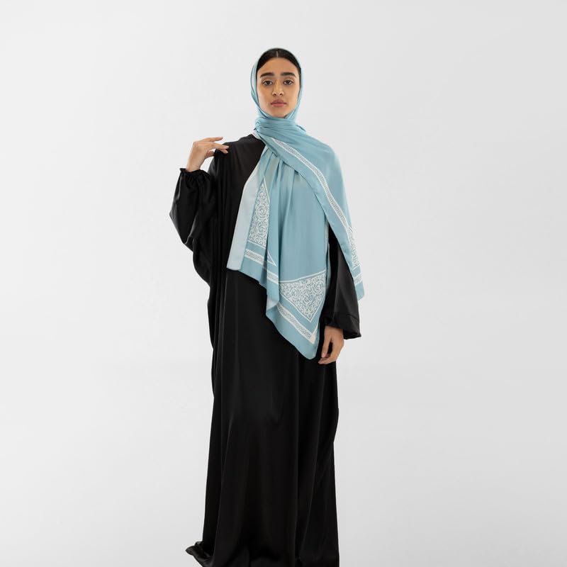 Isdal Al-Qubba Women's Prayer Dress, a One-Piece Garment in Blue & Black made from Soft Satin for Full Coverage and Comfort, One Size Fits All, an Ideal Prayer Abaya for Muslim Women