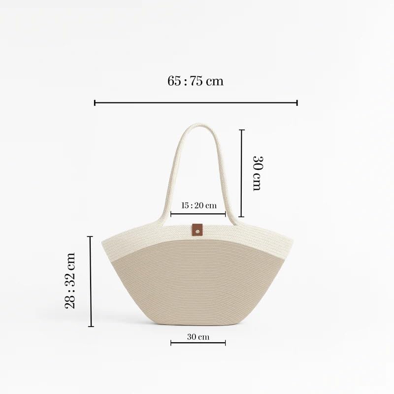 Cotton Rope Bag, 65×32 cm Woven Tote with Soft Handles, Eco-Friendly Textured Shoulder Bag for Beach Market Daily Use, Spacious Handcrafted Carryall for Women