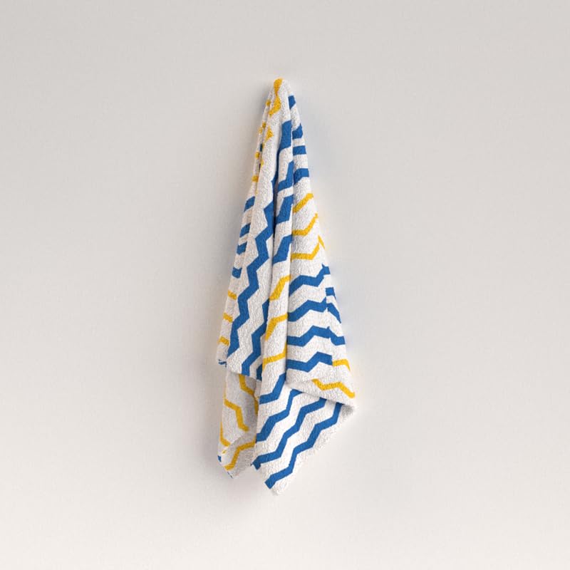 Zigzag Beach Towel, a Soft and Absorbent Towel for Adults and Kids, 70x140 cm, Blue, Yellow & White, a Quick-Drying and Sand-Resistant Towel for the Beach, Pool, or Travel