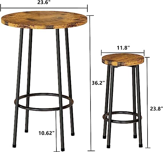 3 Piece Pub Table Set, Modern Round Bar Table with 2 Stools Set, Bistro Counter Height Table Dining Set of 2 for Small Space, Dining, Kitchen, Restaurant, Breakfast Nook - Rustic Brown