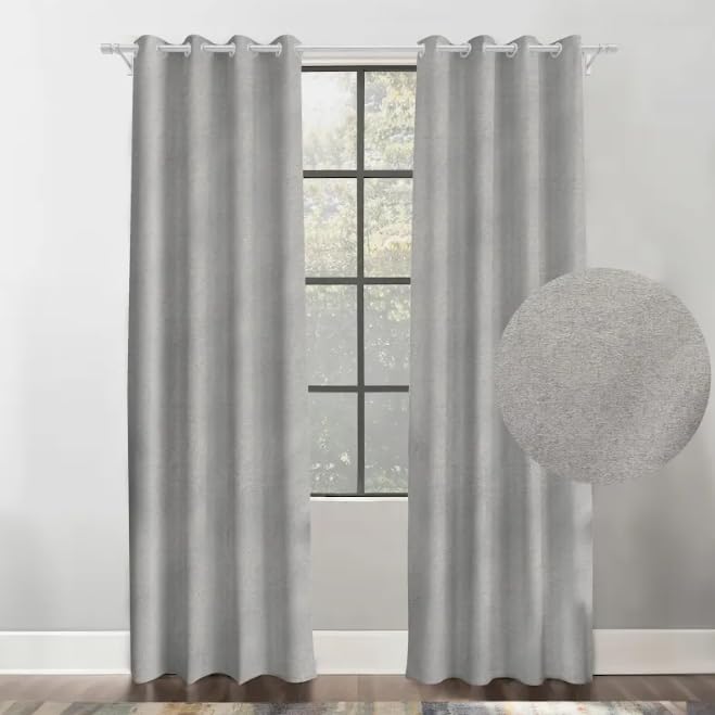 Faux Linen Textured Curtains Durable Fabric-Light Filtering Drapes for Living Rooms Reception and Bedroom - Steel Grommets - 2 Pieces