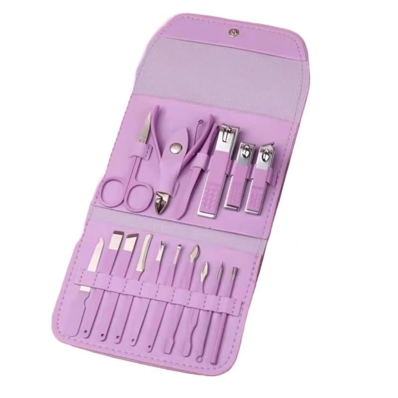 طقم قص الأظافر، مجموعة من 16 قطعة من الفولاذ المقاوم للصدأ مع مقص أظافر وملقط ومقص بشرة، ومجموعة أدوات مانيكير وباديكير للمنزل والسفر