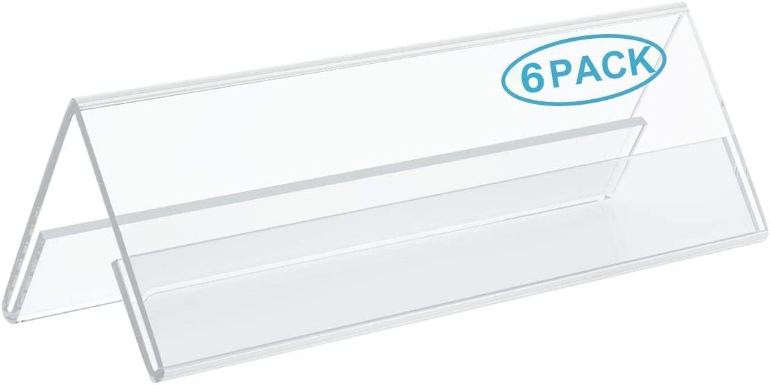 Acrylic Desk Name Plate Holders, 6-Pack Double-Sided Table Tents Sign Stands, 21 x 7 cm Horizontal Display for Desk, Table, Office, Classroom, Reception and Event Use, Clear