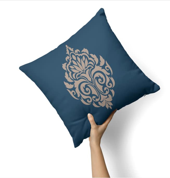 Canvas Damask Blue Cushion Cover, a durable and stylish decorative pillow case for your sofa or chair, featuring a timeless pattern, 40x40 cm, Blue, ideal for classic and elegant home decor