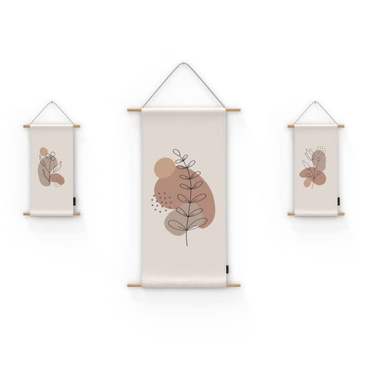 Rosa 3-Piece Fabric Poster Set, a Wall Art Decor Kit with 1 Large (90x44 cm) and 2 Small (42x22 cm) Panels, Multicolor, a Romantic Floral Design for Living Room or Bedroom Decor