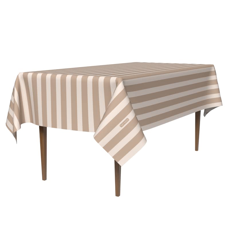 Lines Waterproof Tablecloth in Beige & White, a 140x300 cm Rectangular Table Cover of Minimalist Spillproof Polyester, a Chic Protector for Modern Dining Tables or Buffets
