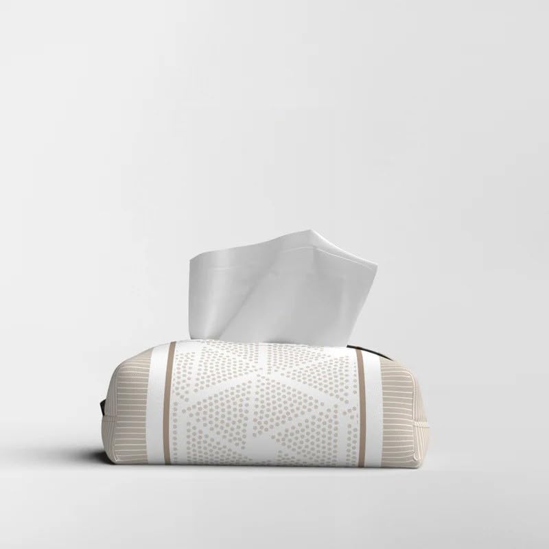 HOME Tissue Box, Fabric Exterior with Leather Inner Layer, Decorative Zippered Tissue Holder, Elegant Stitching, Durable Soft Material for Home Office Living Room or Bathroom