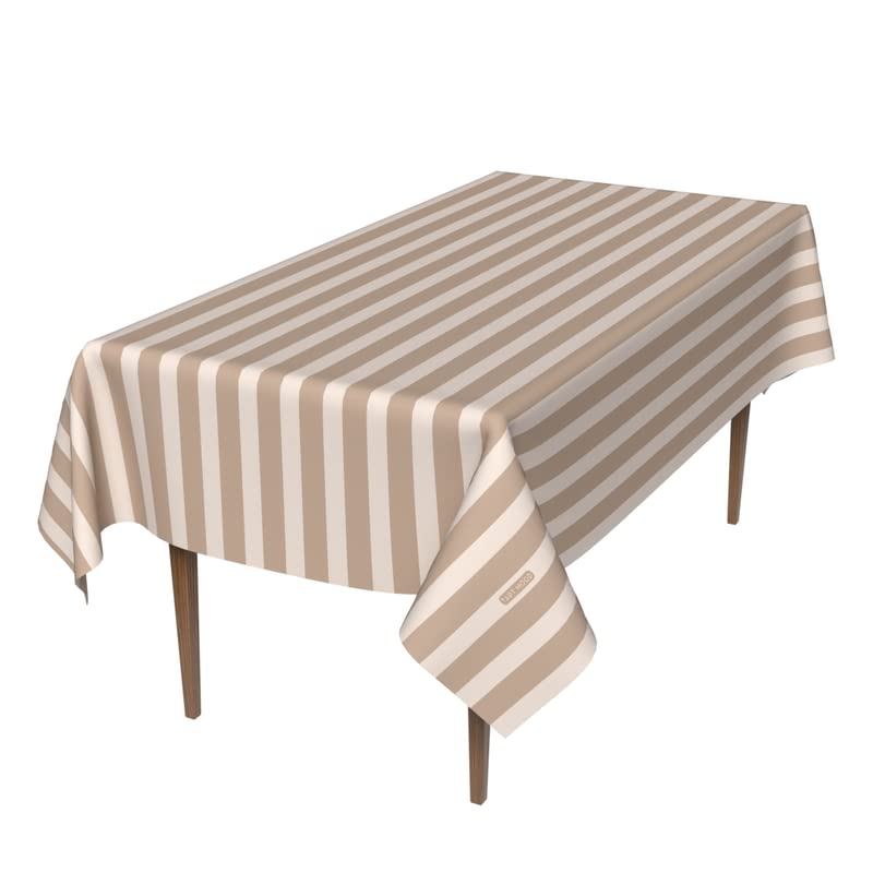 Lines Waterproof Tablecloth in Beige & White, a 140x300 cm Rectangular Table Cover of Minimalist Spillproof Polyester, a Chic Protector for Modern Dining Tables or Buffets