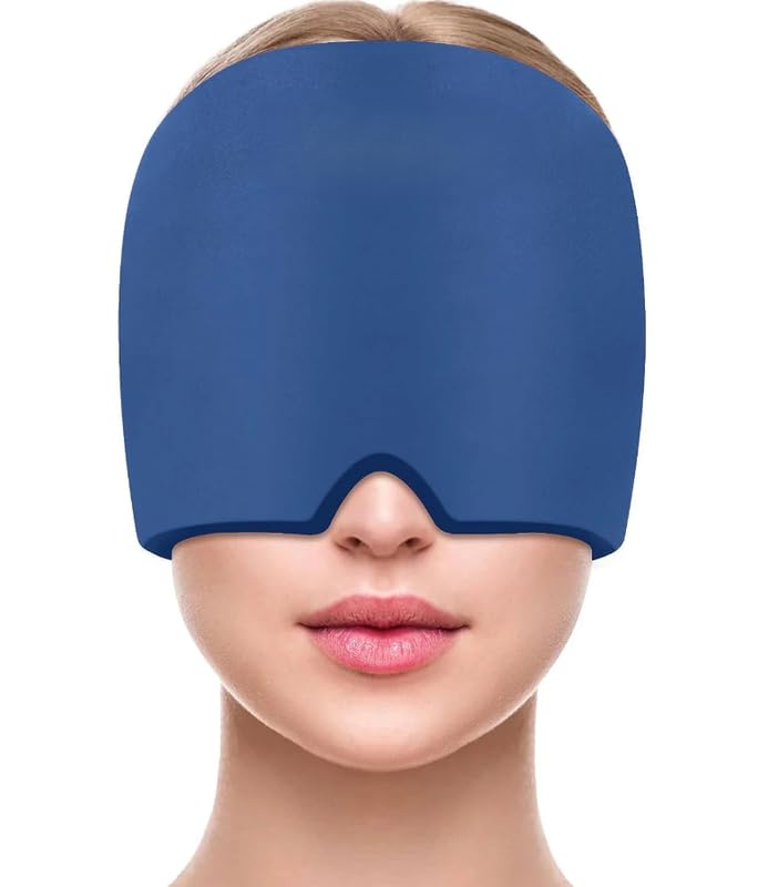 قناع جل لتخفيف الصداع النصفي، قبعة علاجية قابلة للتمدد والتبريد، غطاء ثلج ضاغط لتخفيف الصداع، قناع نوم للعين لتخفيف الصداع النصفي والتوتر وآلام الجيوب الأنفية