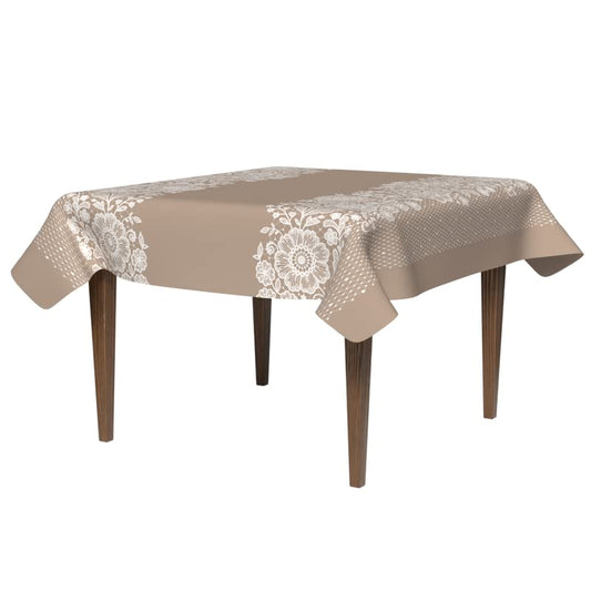 Slate Waterproof Tablecloth in a Modern Beige & White Design, 140x140 cm Square, a Spillproof and Stain-Resistant Polyester Table Cover perfect for Protecting your Contemporary Table