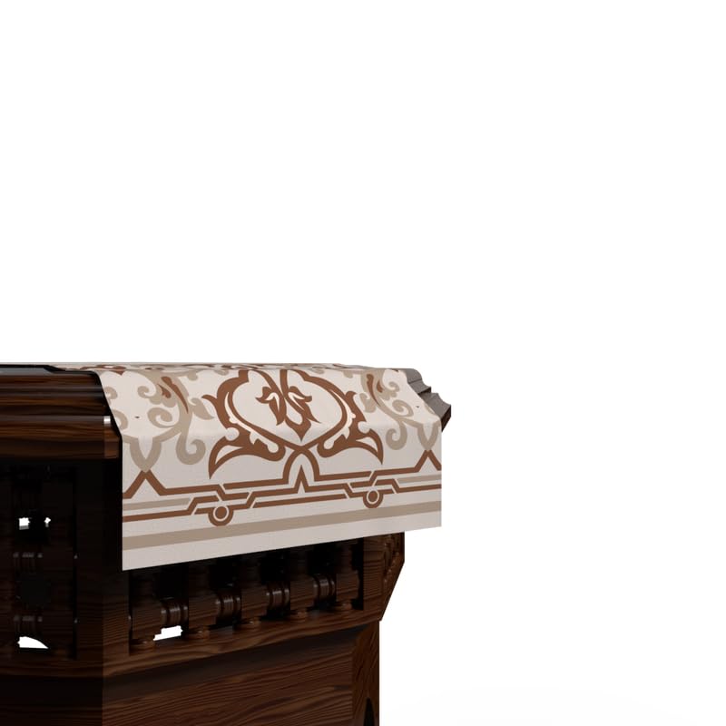Ramadan's Unique Atlas Velvet Runner in White & Beige, 35x140 cm, a Decorative Centerpiece with a Globally-Inspired Islamic Pattern, adding Worldly Elegance to your Ramadan Decor