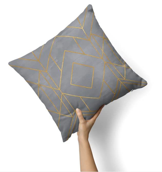 Luxury Velvet Cushion Cover in "Golds Grey" design, a plush and soft decorative pillow case with elegant gold accents, 40x40 cm, Grey & Gold, perfect for a glamorous sofa or bedroom decor