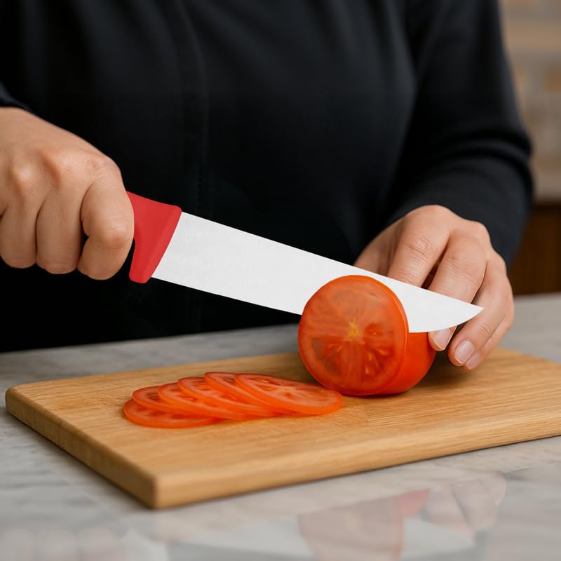Professional Meat Knife – 8-Inch Stainless Steel Blade with Red Textured Polypropylene Handle – Durable & Versatile