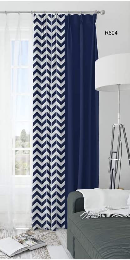 Velvet Striped With 2 Navy Panels - Steel Grommets