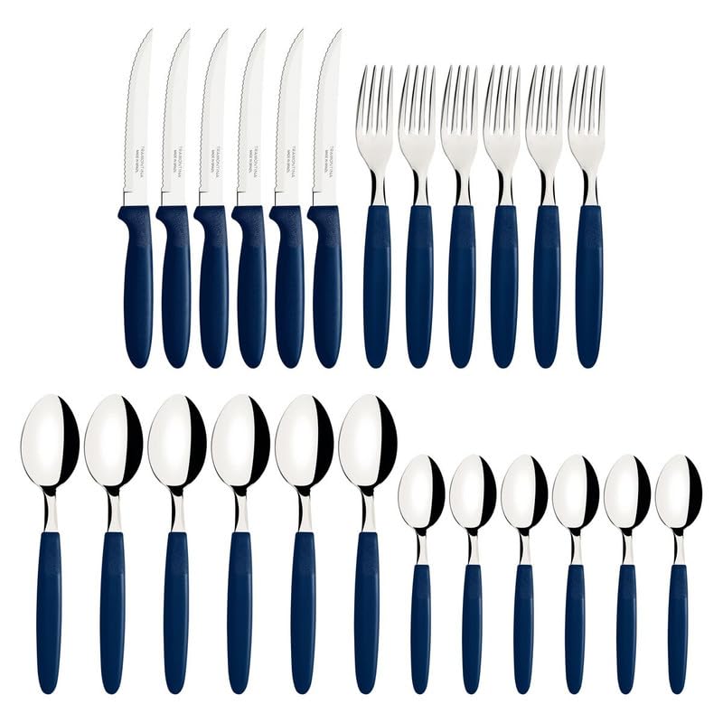 Ipanema Flatware Set, Stainless Steel Blades, Polypropylene Handles, 24-Piece Cutlery for Dining and Everyday Use, Durable and Dishwasher Safe