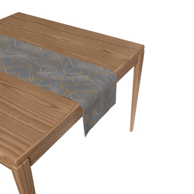 Velvet Golds Grey Runner, a Plush Decorative Centerpiece with a Sophisticated Metallic Accent, 35x140 cm, Grey & Gold, perfect for adding a Touch of Modern Glamour to your Dining Table