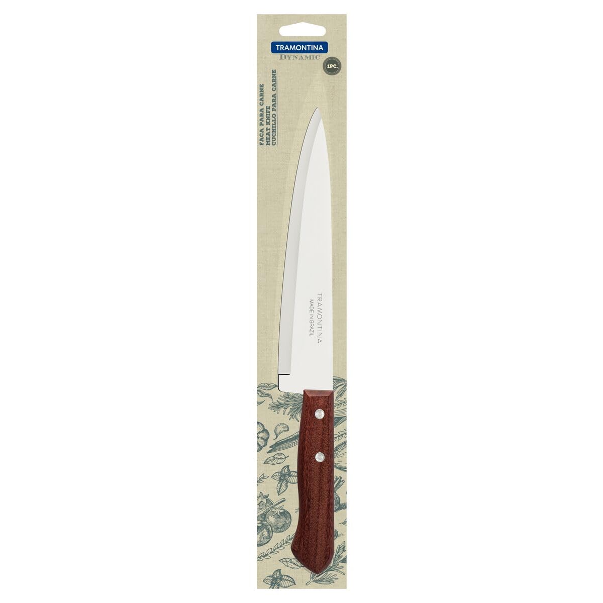 Dynamic Kitchen and Fish Knife, Stainless Steel Blade for Versatile Cutting, Natural Wood Handle with Aluminum Rivets, Durable and Resistant