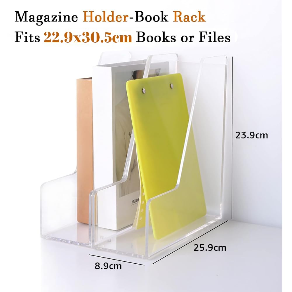Clear Acrylic Single-Slot File and Magazine Holder, Set of 2, Independent Vertical Desk Organizers for Letter-Size Papers, Modern and Sturdy Solution for Home and Office