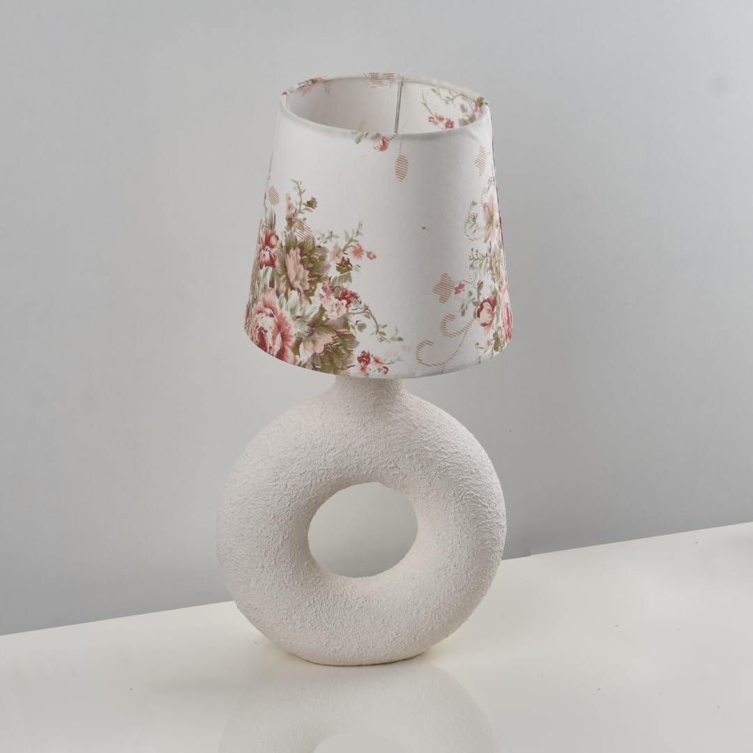 أباجورة ديكور بشكل دونات قاعدة فايبر جلاس وشابوه مطبوع بنقشه الورد Darna modern lampshade from nagafa shop G-DW-FW-1