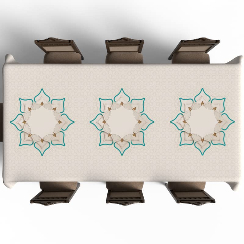 Islamic Dora Waterproof Tablecloth, a Multicolor 140x300 cm Rectangular Table Cover of Spillproof Polyester, a Vibrant Stain-Resistant Protector for Parties and Festive Dining