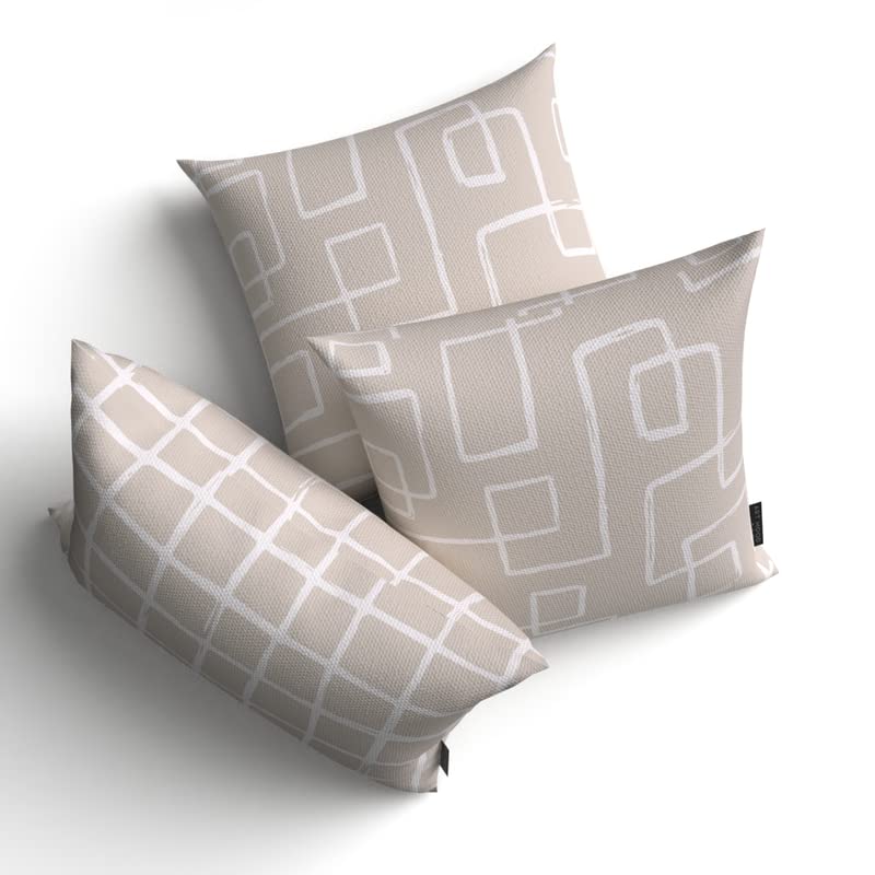 Haven Set Canvas Cushion Cover in Beige & White, a durable decorative pillow with a serene and minimalist design, 40x40 cm, ideal for creating a calm and tranquil atmosphere in your home