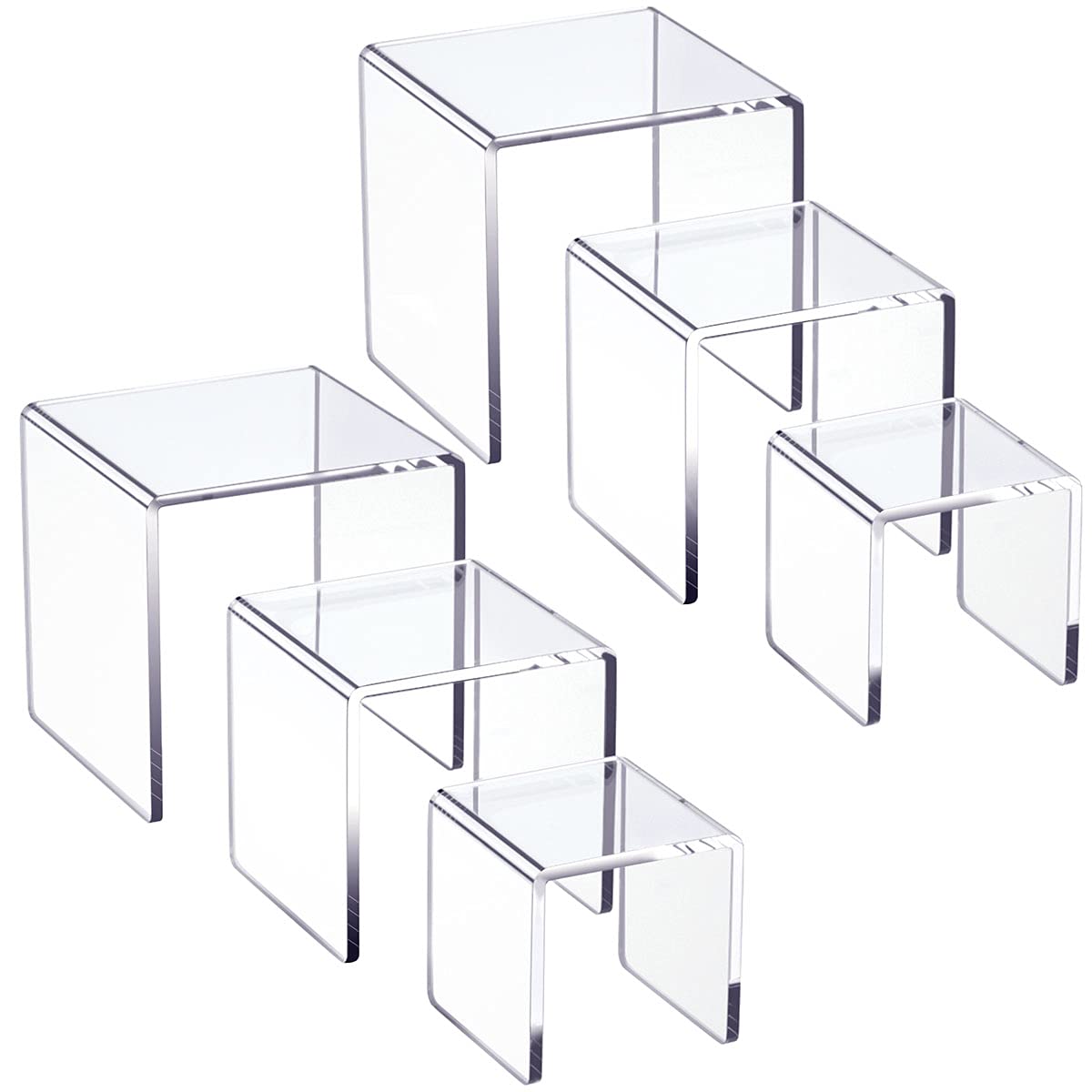 2 Sets of Clear Acrylic Display Risers, 3-Tier Stand Showcases for Dessert Tables, Jewelry Displays, Collectibles, Retail Counters, Sturdy Transparent Presentation, Clear