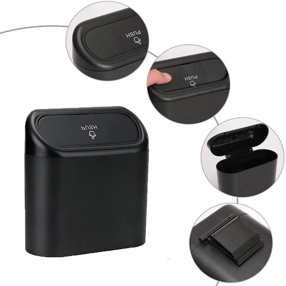 Car Trash Can with Lid, Multifunctional Folding Dustbin Garbage Holder, Leak-Proof Hanging Mini Trash Container, Organizer for Cars, Homes, Offices, Travel (Black)