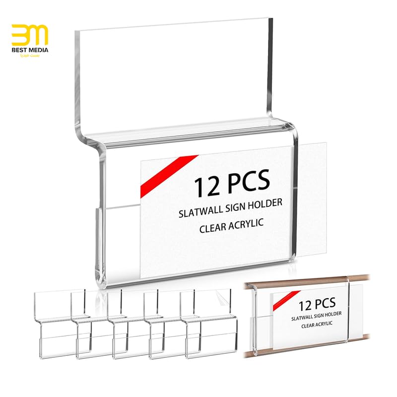 Clear Acrylic Slatwall Sign Holder 35x2 Inch 12 Pack, Horizontal Product Label and Business Card Display, Professional Price Tag Holder for Retail, Office, and Reception Areas