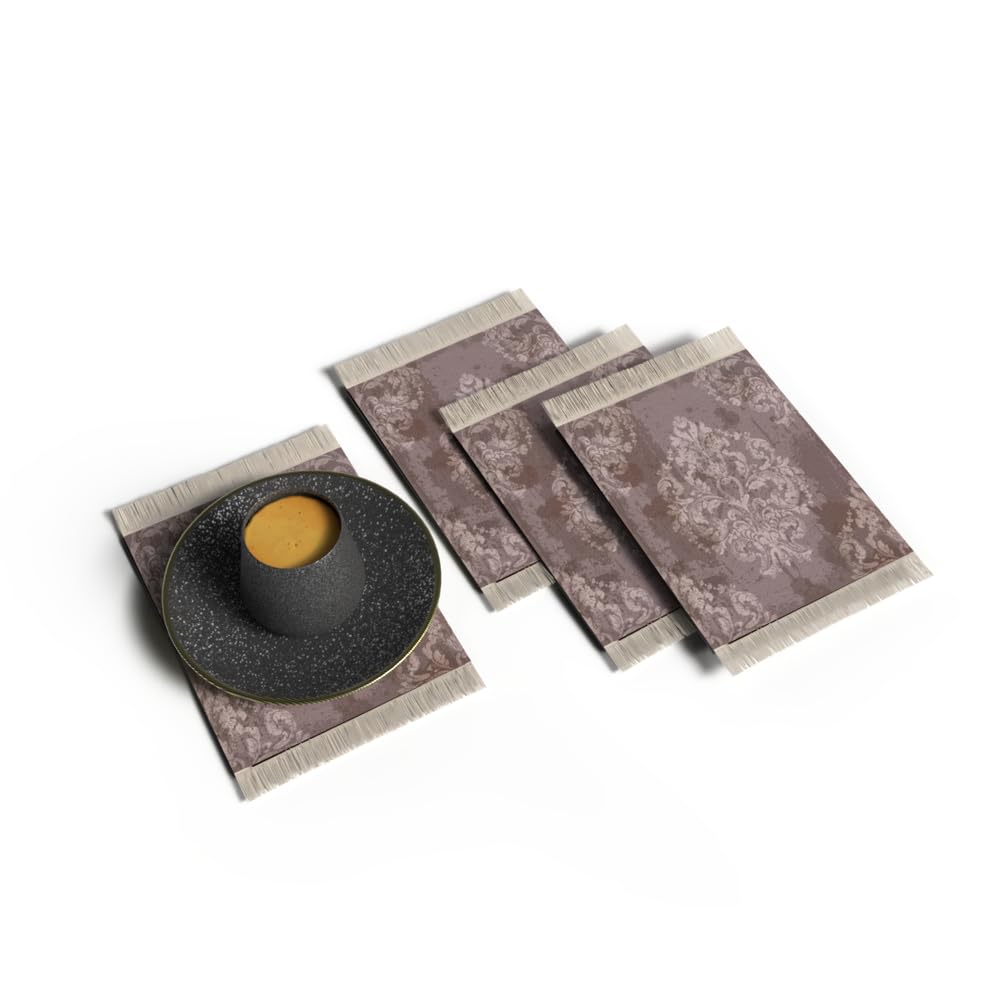 Rug Coaster - Elegant and Durable Mini Rug Coasters for Coffee Table, Dining, and Home Decor - Ultra-Soft Microfiber Polyester - Set Of 4
