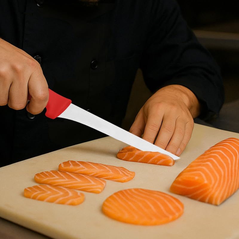 Professional 7 inches Boning Knife with Stainless Steel Blade and Red Polypropylene Handle